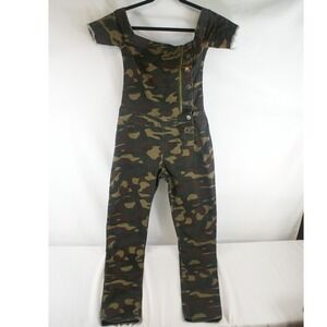 VIP Jeans Camo Off Shoulder Jumpsuit Slim Fit Green Camouflage Romper Size M